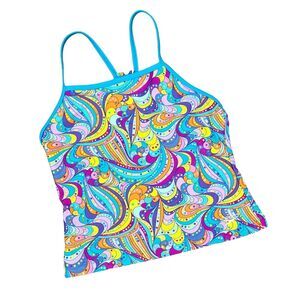 Speedo Tankini Youth 14  Blue Neon Retro Swirls Graphic Swim Beach Active Girls